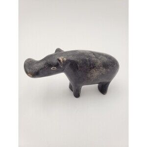 Hand Carved Soapstone Hippopotamus Figurine Made In Kenya 4" Silly Eyes Folk Art
